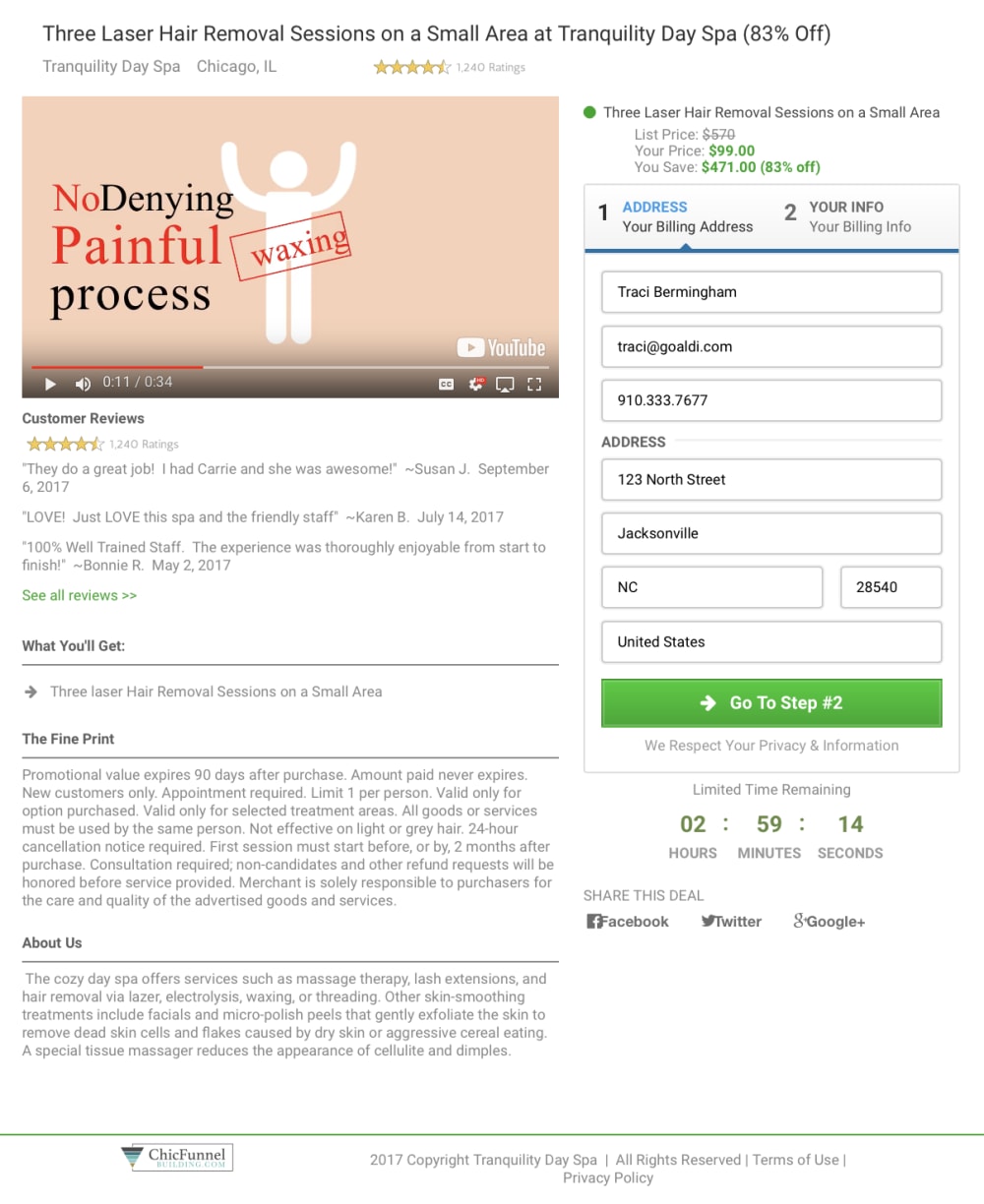 Two Step Order Form with Custom Laser Hair Removal Video
