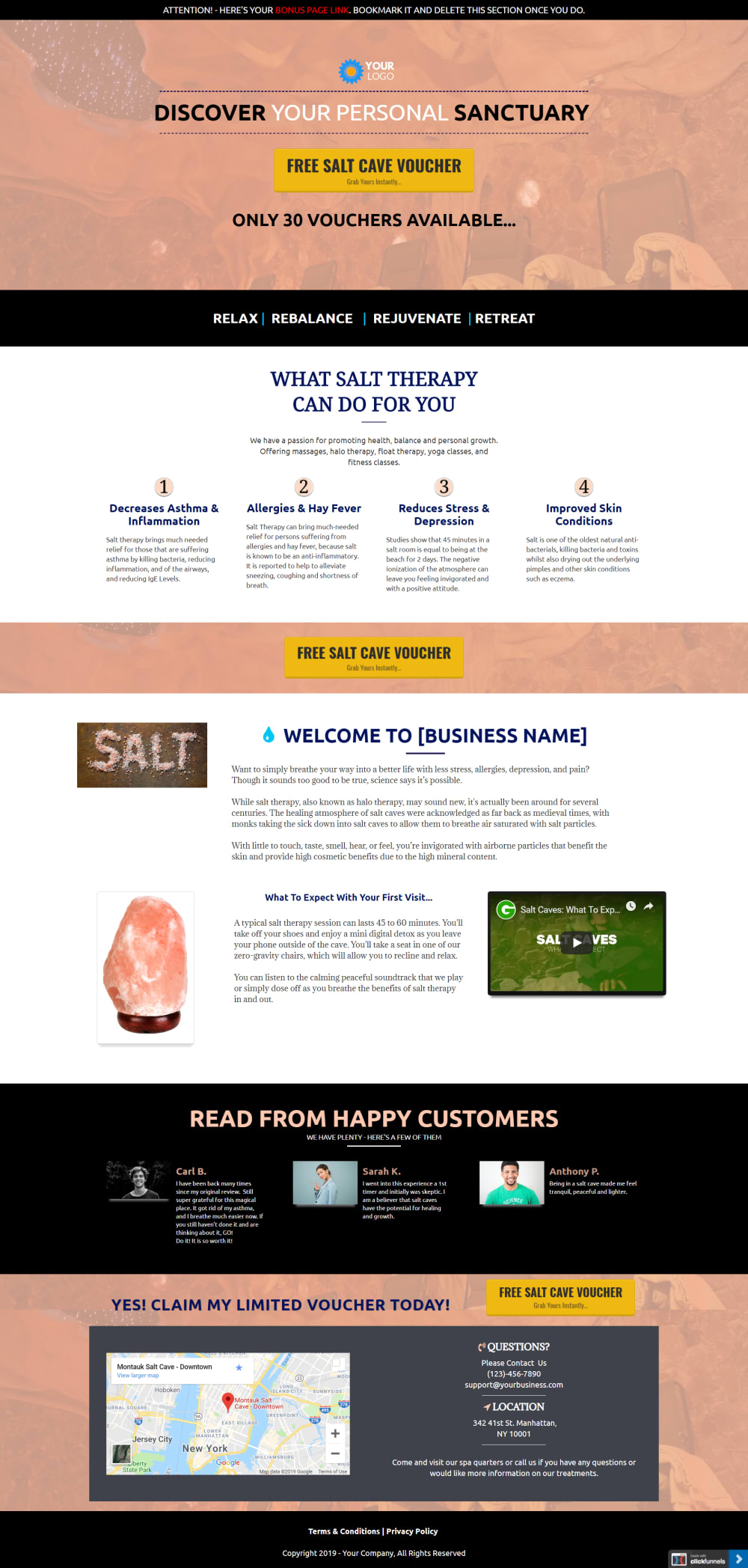 Salt Cave Optin Page: Desktop View