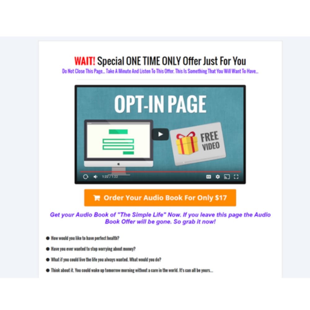 One Time Offer Page