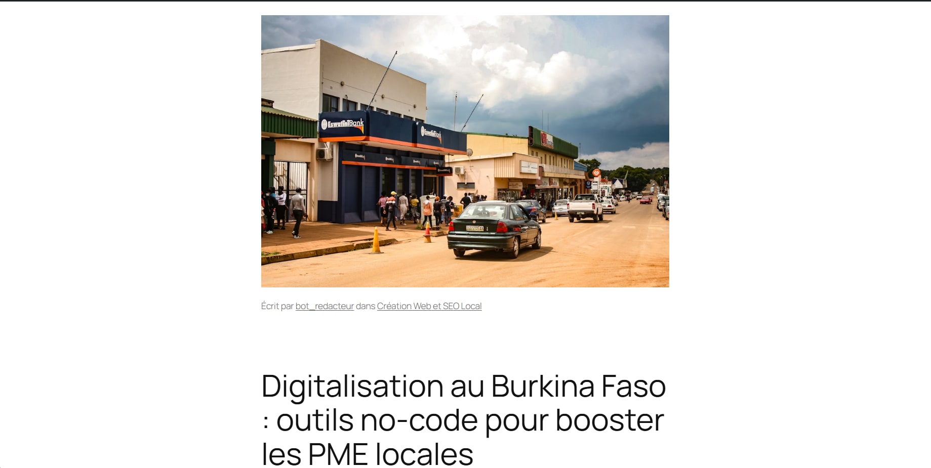 Article généré dans WordPress
