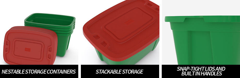 SIMPLYKLEEN 18-Gallon Reusable Stacking Plastic Storage Containers with Lids,  Green/Red (Pack of 4),Holiday Organizer, Stackable Crafts Bins, Nestable  Organizer, Plastic Storage Containers 