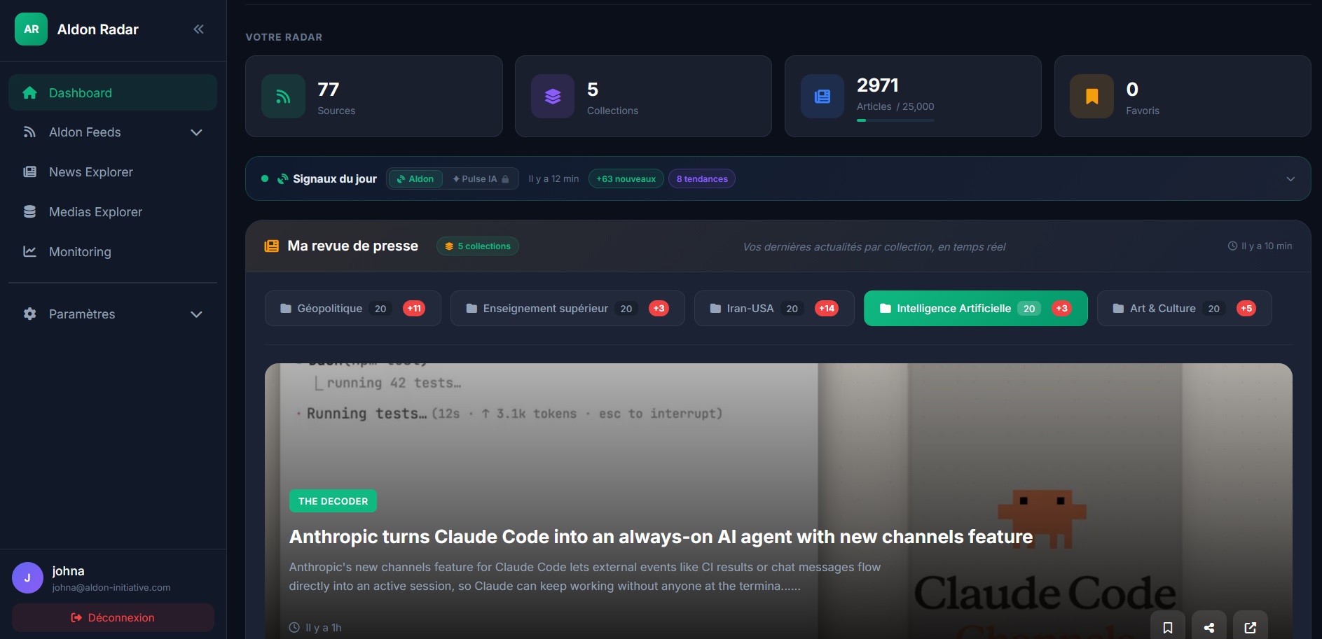 Aldon Radar — Dashboard de veille