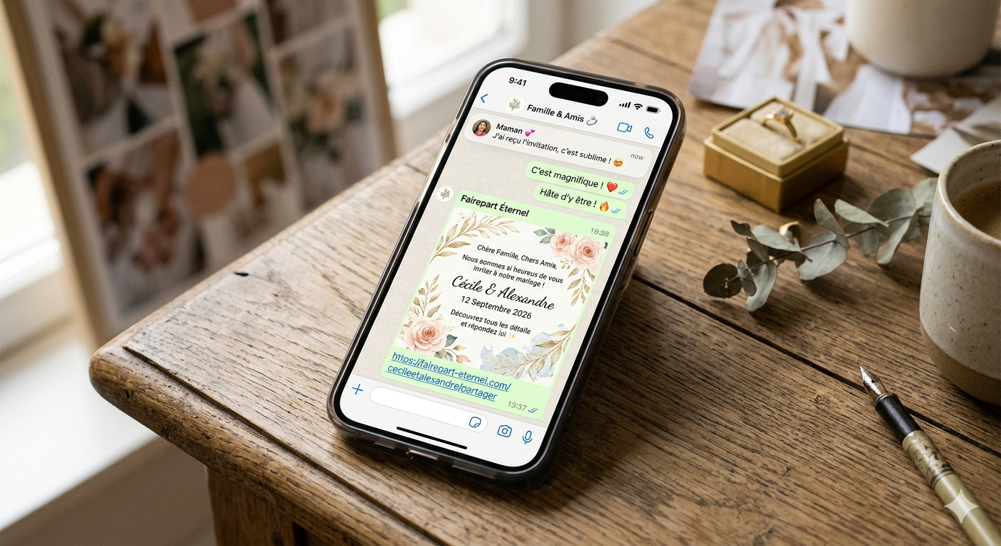 Envoyer faire-part mariage WhatsApp smartphone invitation digitale
