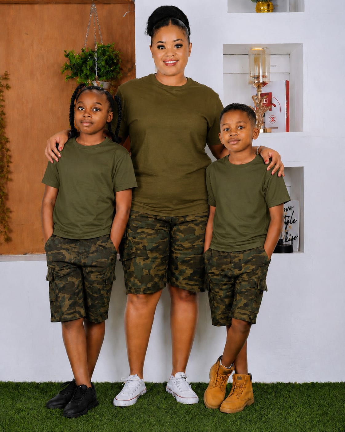 Olive Tee & Camo Cargo Shorts Set - Adult