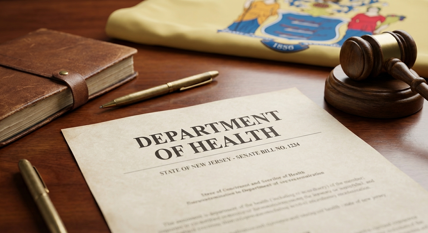 AI 생성 이미지 (models/nano-banana-pro-preview): A close-up photo of a legislative document on a wooden desk, focused on the text 'Department of Heal...