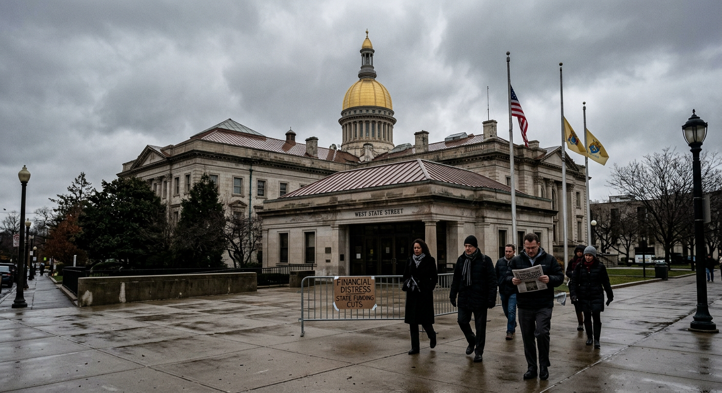 AI 생성 이미지 (models/gemini-3.1-flash-image-preview): A photo of the New Jersey State House building in Trenton with a serious atmosphere, slightly overca...