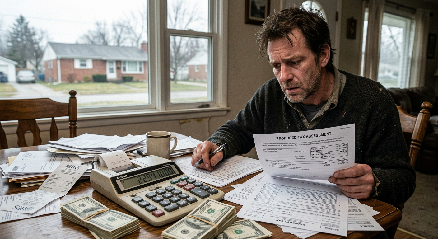 AI 생성 이미지 (models/gemini-3.1-flash-image-preview): A conceptual image showing a heavy tax burden, featuring a house, a calculator, and stacks of money ...