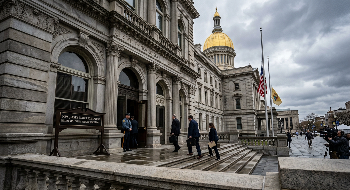 AI 생성 이미지 (models/gemini-3.1-flash-image-preview): A professional news photo of a government building in New Jersey, with a focus on the architectural ...