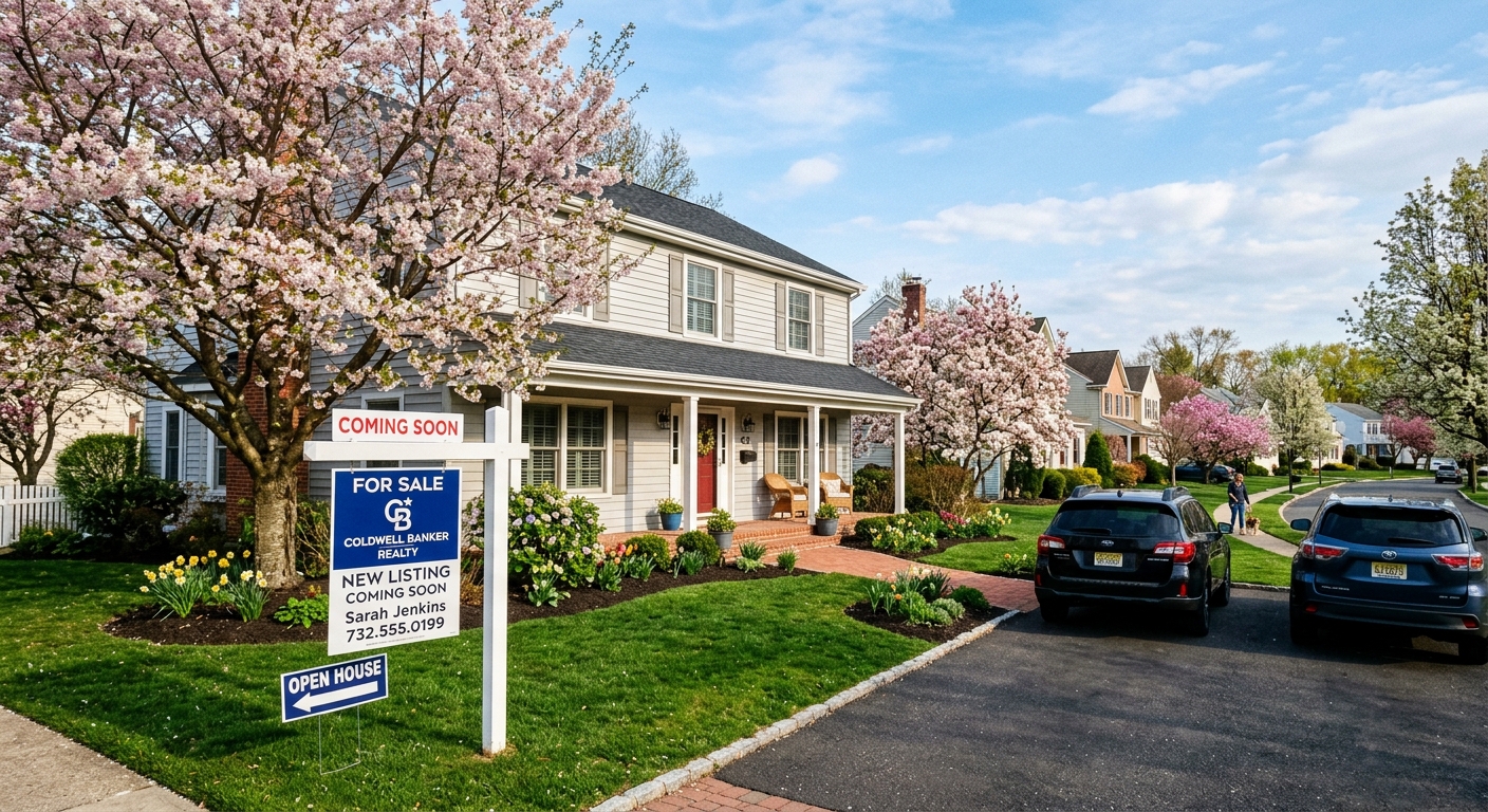 AI 생성 이미지 (models/gemini-3.1-flash-image-preview): A photojournalistic shot of a classic suburban single-family home in New Jersey during early spring,...