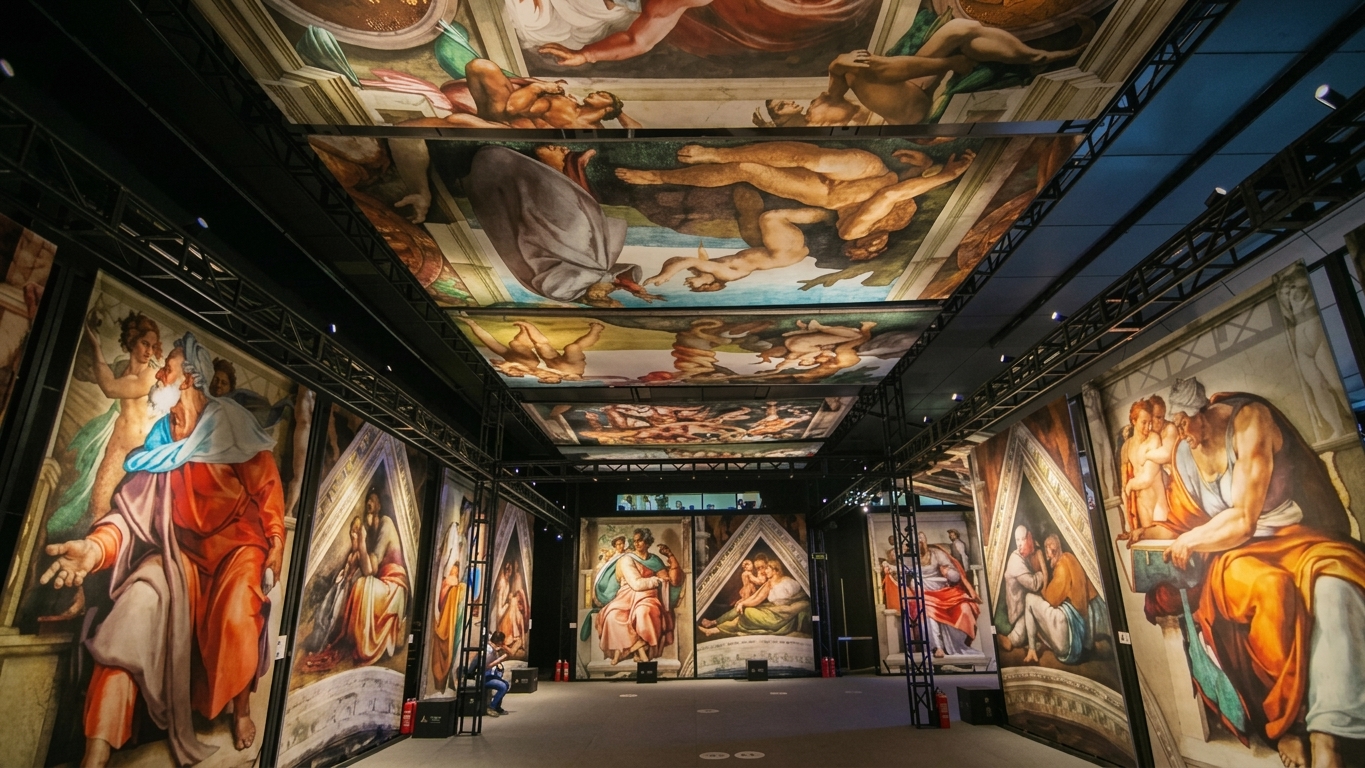 미켈란젤로 시스티나 성당 벽화 전시회, 4월 10일 파라무스에서 개막