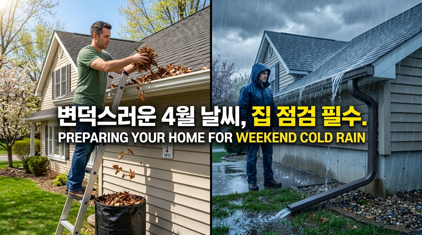 AI 생성 이미지 (gemini-3.1-flash-image-preview): A photorealistic split-screen image illustrating the article "Preparing Your Home for Weekend Cold R...