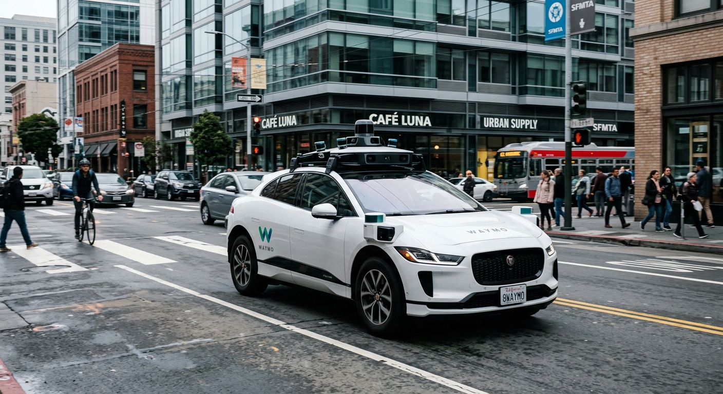 AI 생성 이미지 (models/gemini-3.1-flash-image-preview): autonomous self-driving car on urban road, modern sensors on rooftop, daytime city street, photojour...