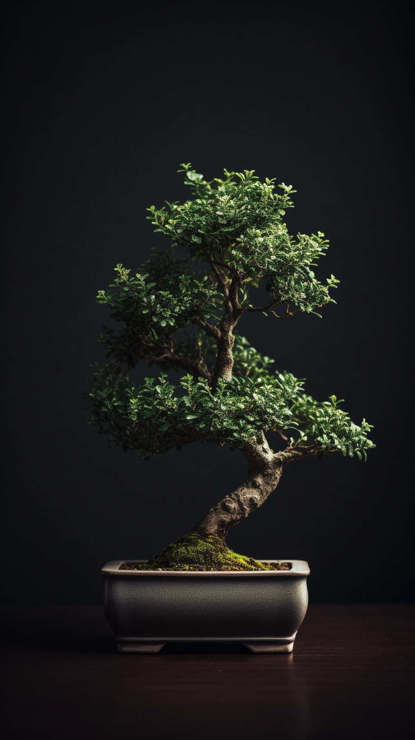 a bonsai Boxwood tree on a dark green gradient background, flickr, whimsical minimalism, wollensak 127mm f/4.7 ektar, national geographic 8k photo