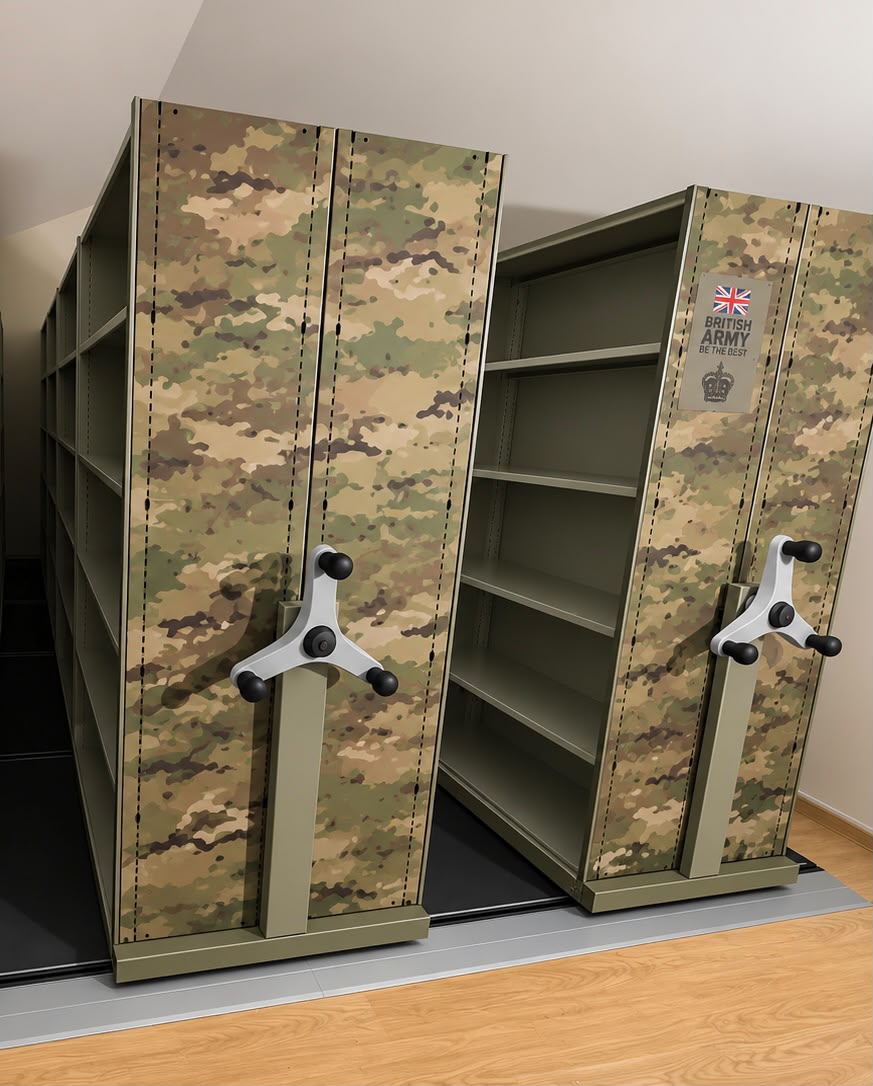 British Army — 120 Linear Metres of High-Density Mobile Shelving