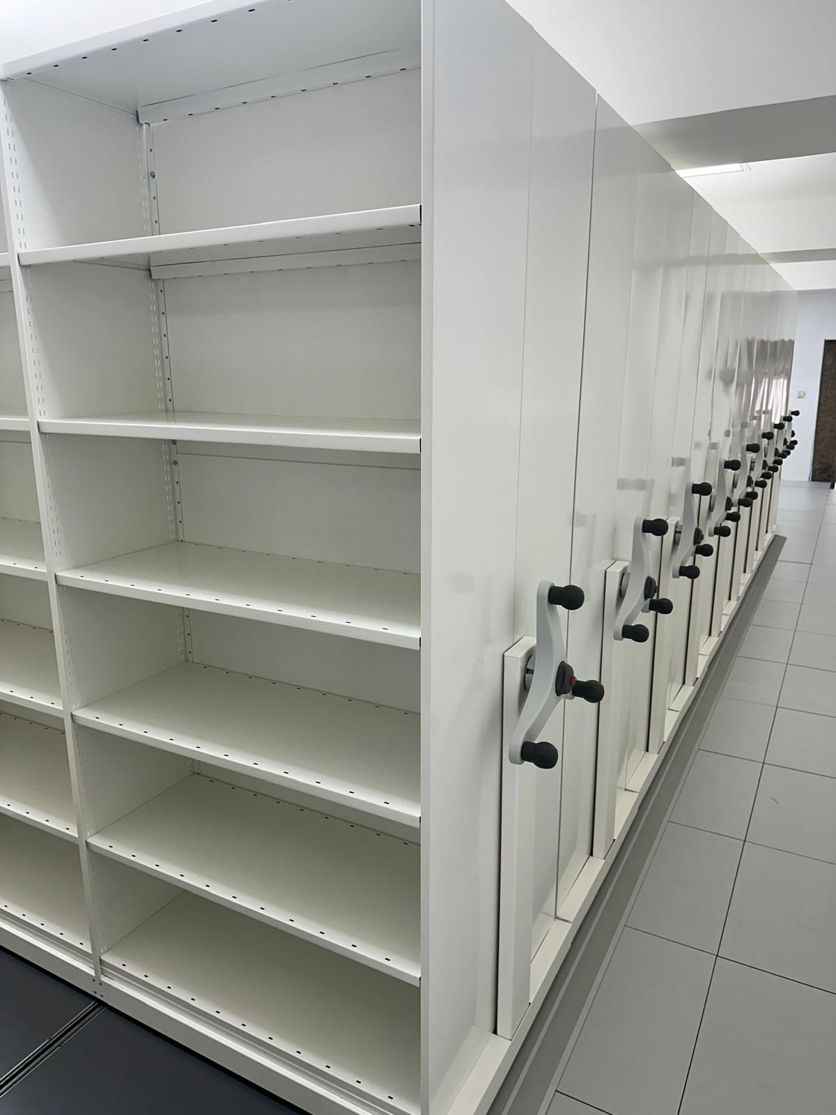 High-density mobile shelving installation for art gallery storage in Gibraltar