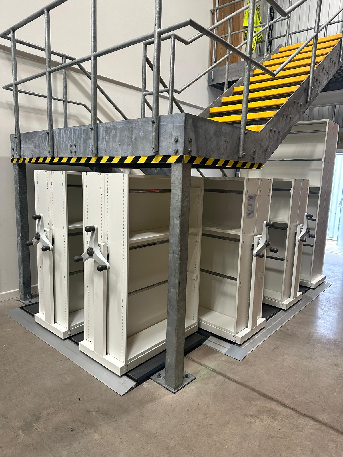 Completed bespoke mobile shelving installation in Gloucestershire