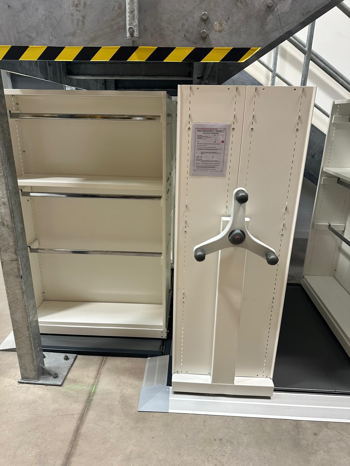 Precision levelling of mobile shelving system in Gloucestershire