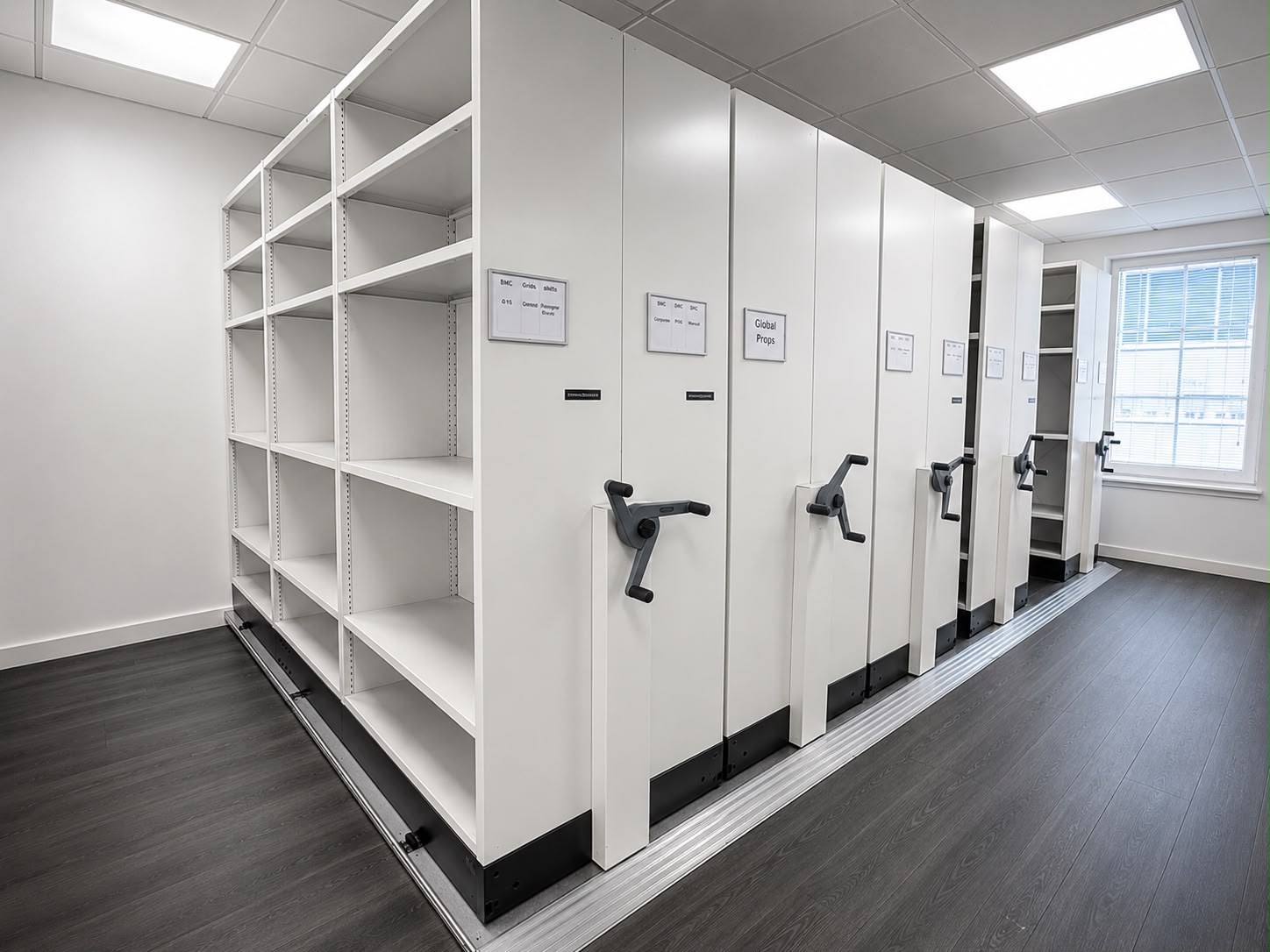 Relocated Bruynzeel mobile shelving system installed in Dundee
