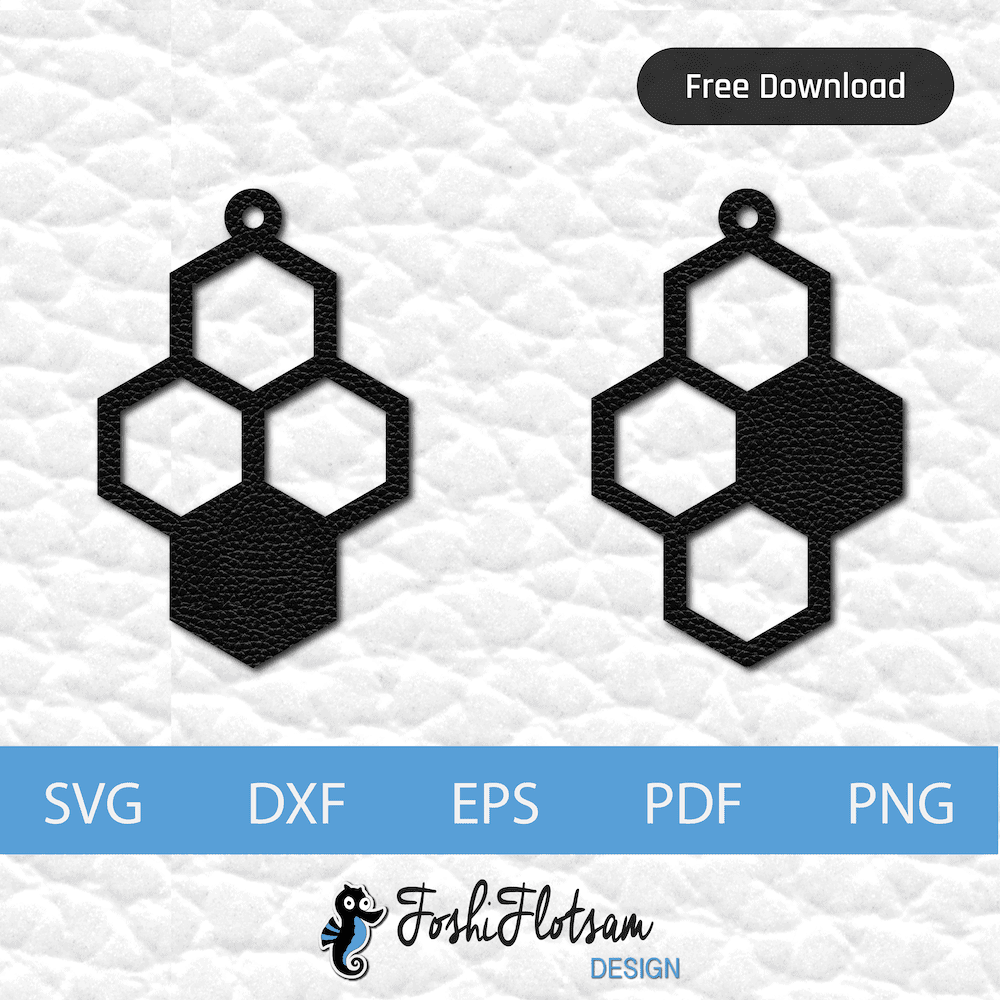 Free earring SVG - Free single honeycomb SVG earring set design 1 set of honeycomb free earring SVG cut files with left and right honeycomb design earrings.
