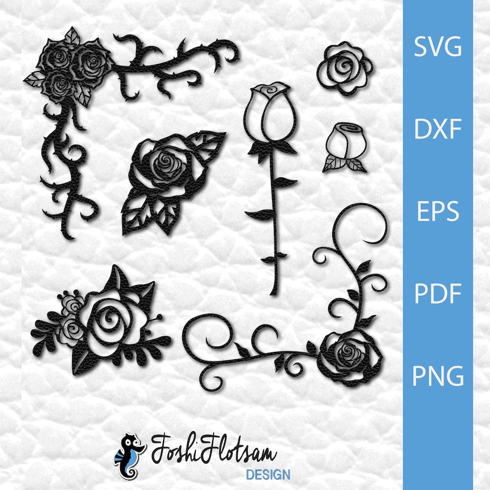 Clipart SVG - Rose SVG clipart bundle 2 7 rose clipart SVG files with single stemmed rose and rose border designs.