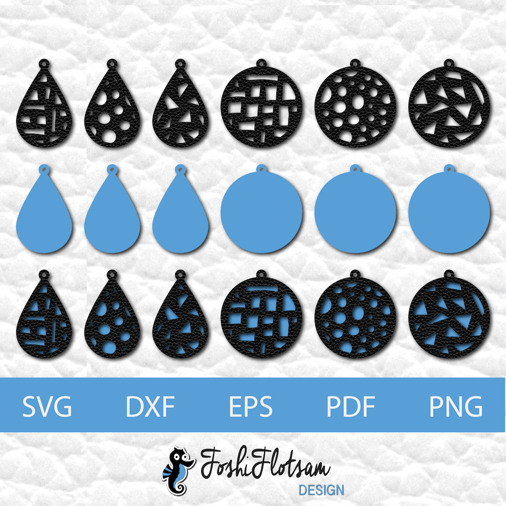 Earring SVG - Pattern SVG earring bundle 5 6 earring SVG cut files with assorted pattern designs with geometric shape patterns.