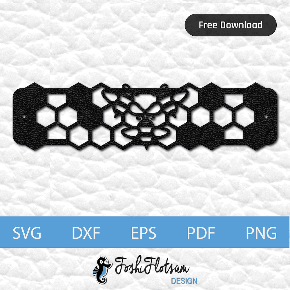 Free bracelet SVG - Free triple bumblebee SVG bracelet design 1 triple-bee free bracelet SVG cut file with three-bee and honeycomb pattern design.