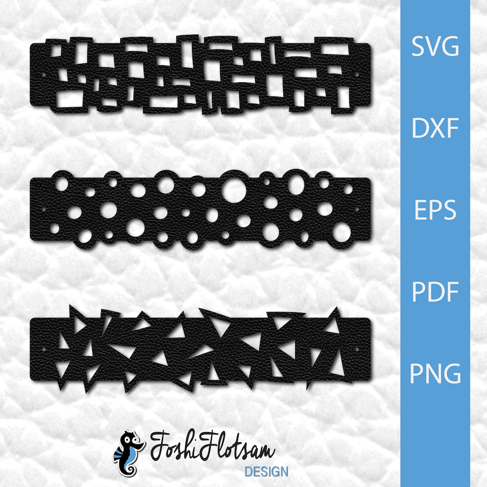 Bracelet SVG - Pattern SVG bracelet bundle 5 3 bracelet SVG cut files with assorted pattern designs with geometric shape patterns.