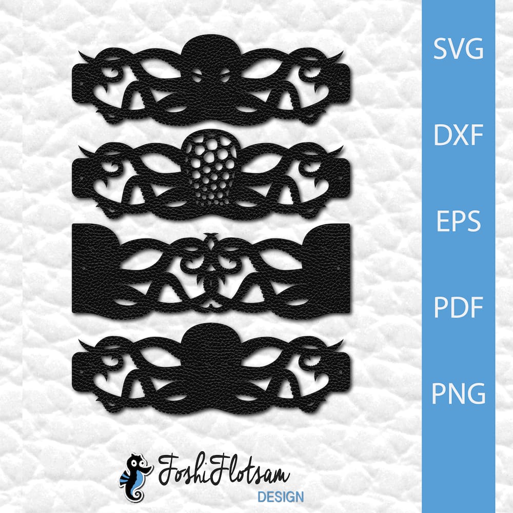 Bracelet SVG - Octopus SVG bracelet bundle 4 octopus bracelet SVG cut file designs of different variations.