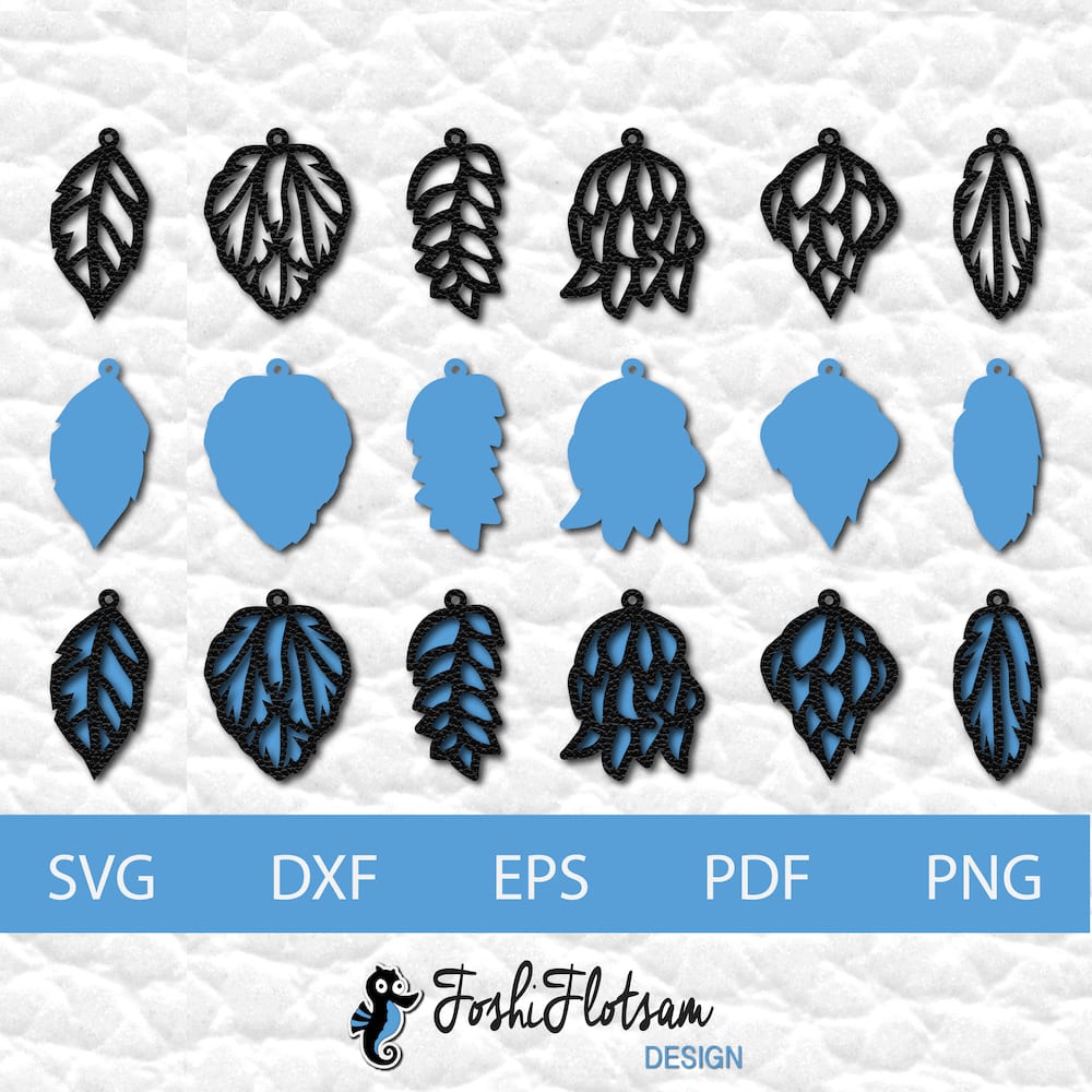 Earring SVG - Leaf SVG earring bundle 6 leaf earring SVG cut file designs with solid backing for each.