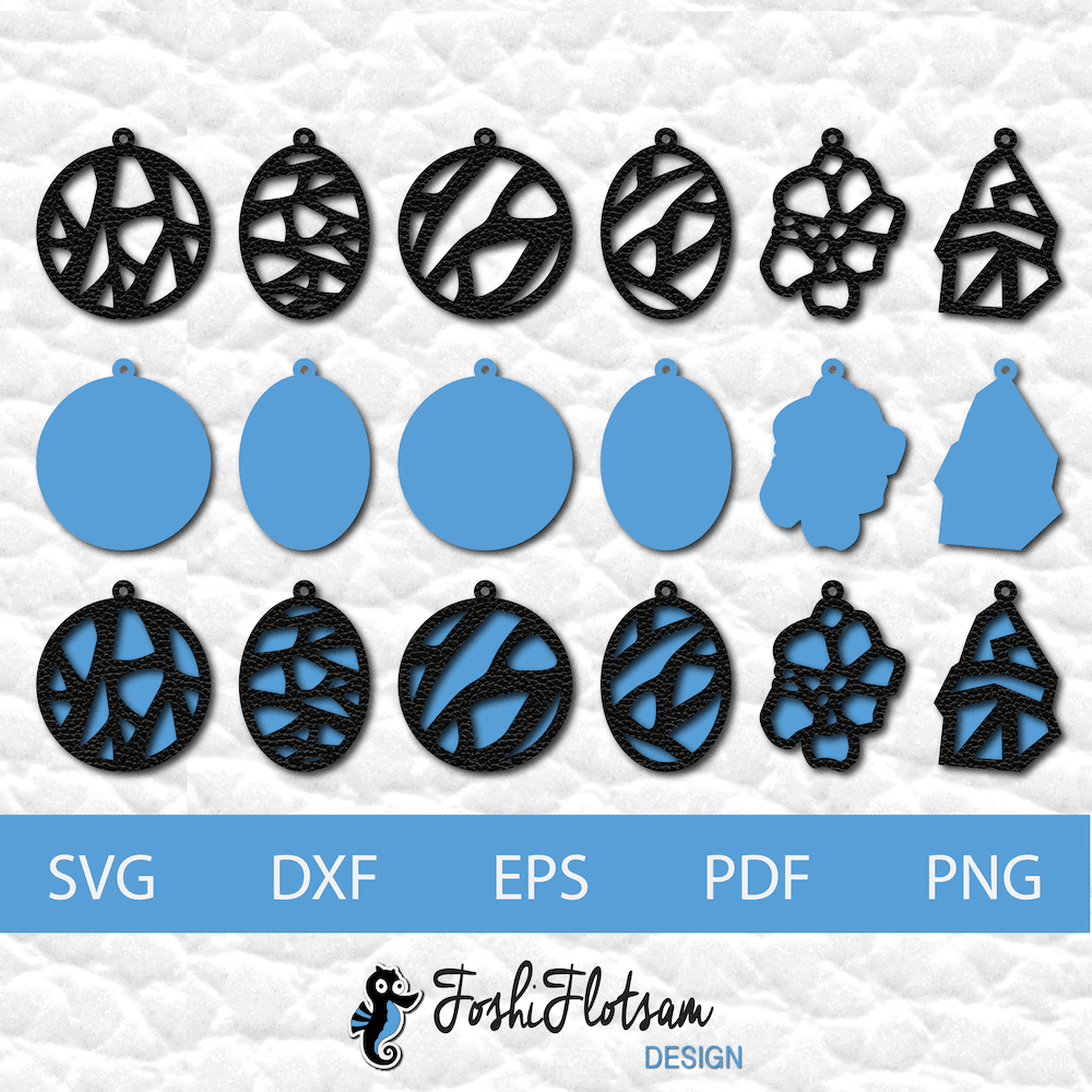 Earring SVG - Pattern SVG earring bundle 3 6 earring SVG cut files with assorted pattern designs and solid backing for each.