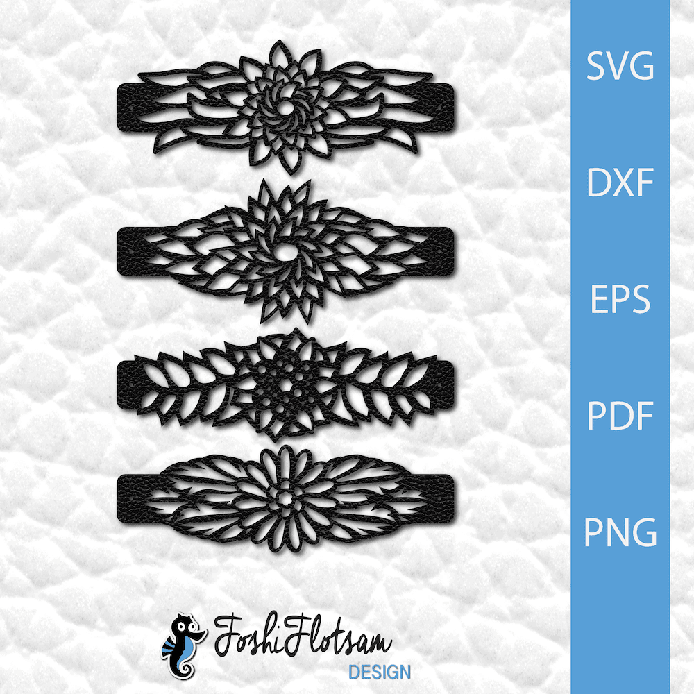 Bracelet SVG - Flower SVG bracelet bundle 1 4 flower bracelet SVG cut file designs of different variations.