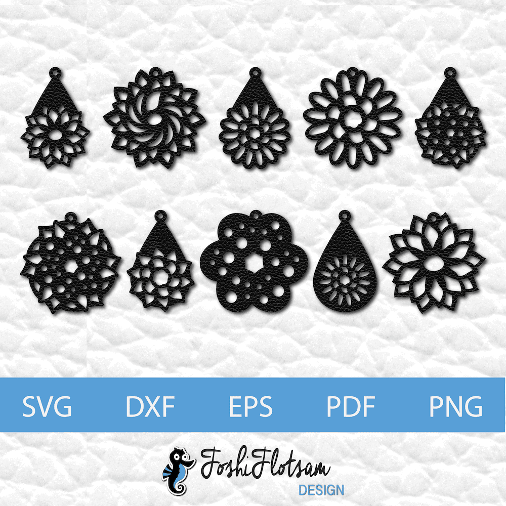 Earring SVG - Flower SVG earring bundle 2 10 flower earring SVG cut file designs of different variations.