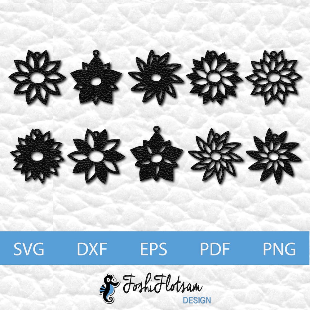 Earring SVG - Flower SVG earring bundle 1 10 flower earring SVG cut file designs of different variations.