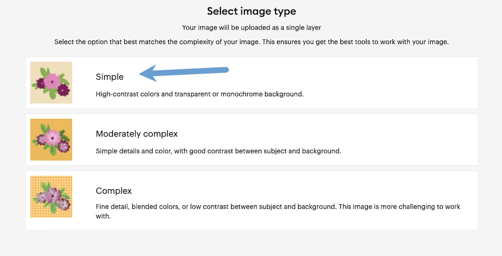 Step 1e: Choose the appropriate image type option Step 1e: Of the three options, choose Simple.