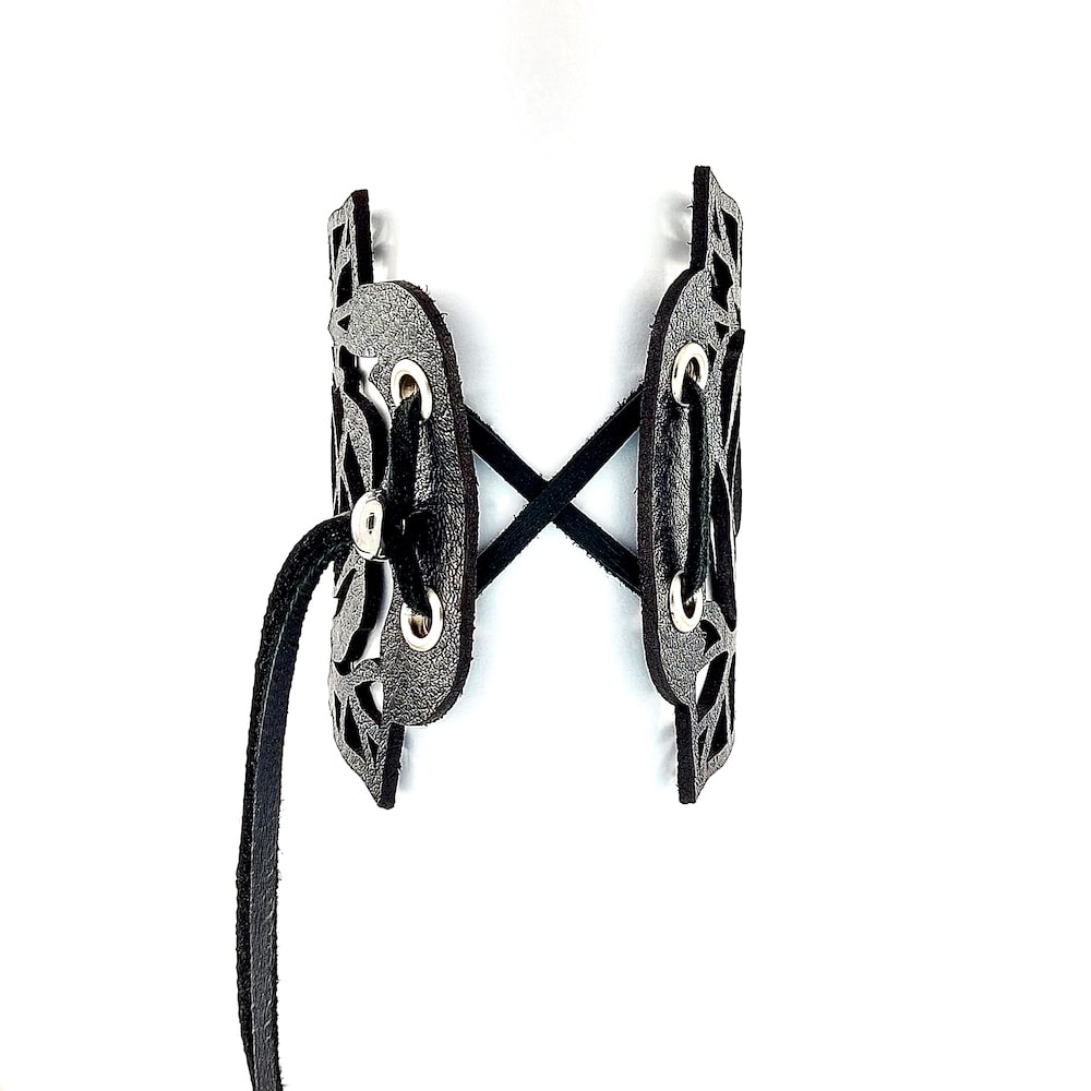 Adjustable rose leather cuff bracelet black 9