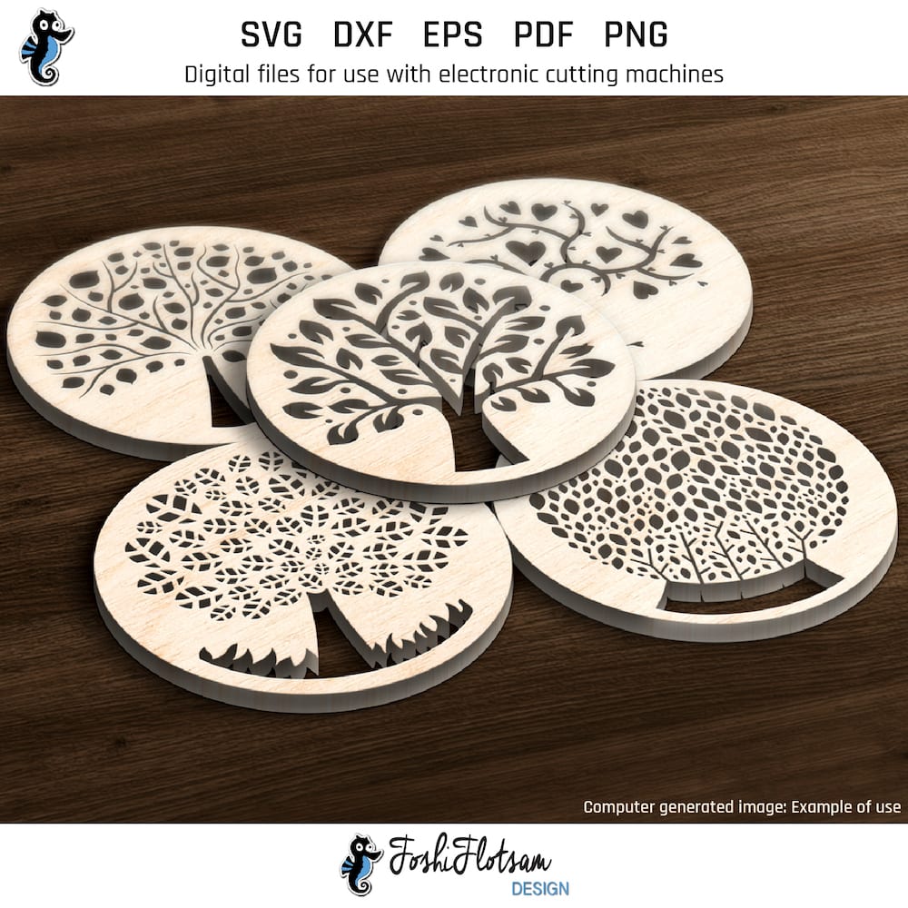 Coaster SVG - Tree coaster SVG bundle image 3 Third 5 of 15 tree coaster SVGs included in this coaster SVG bundle.