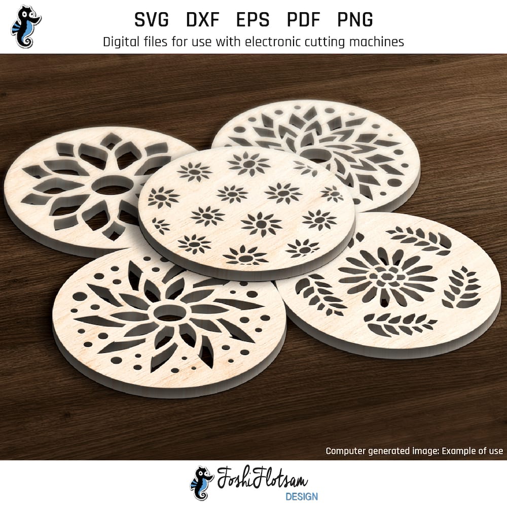 Flower coaster SVG bundle image 2 Second 5 of 10 flower coasters included in this coaster SVG bundle.