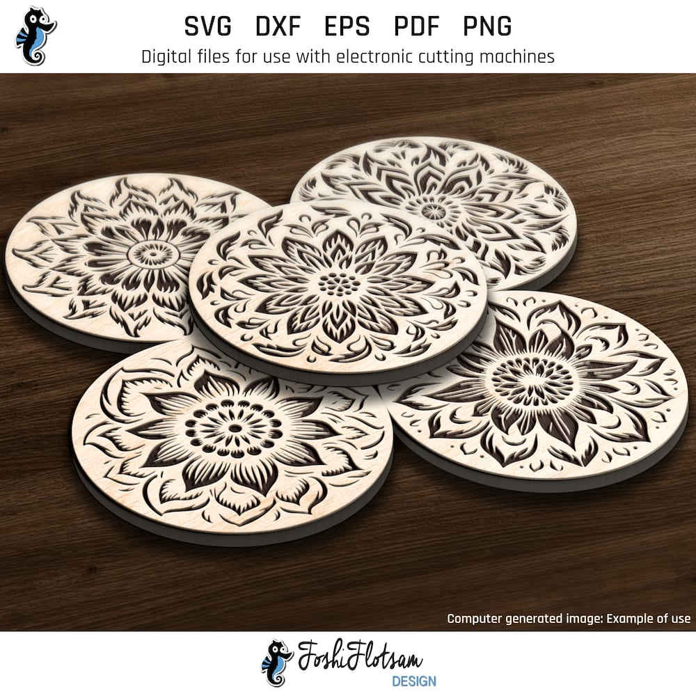 Coaster SVG - Flower SVG coaster bundle 2 image 4 Fourth 5 of 30 flower coasters included in this coaster SVG bundle.