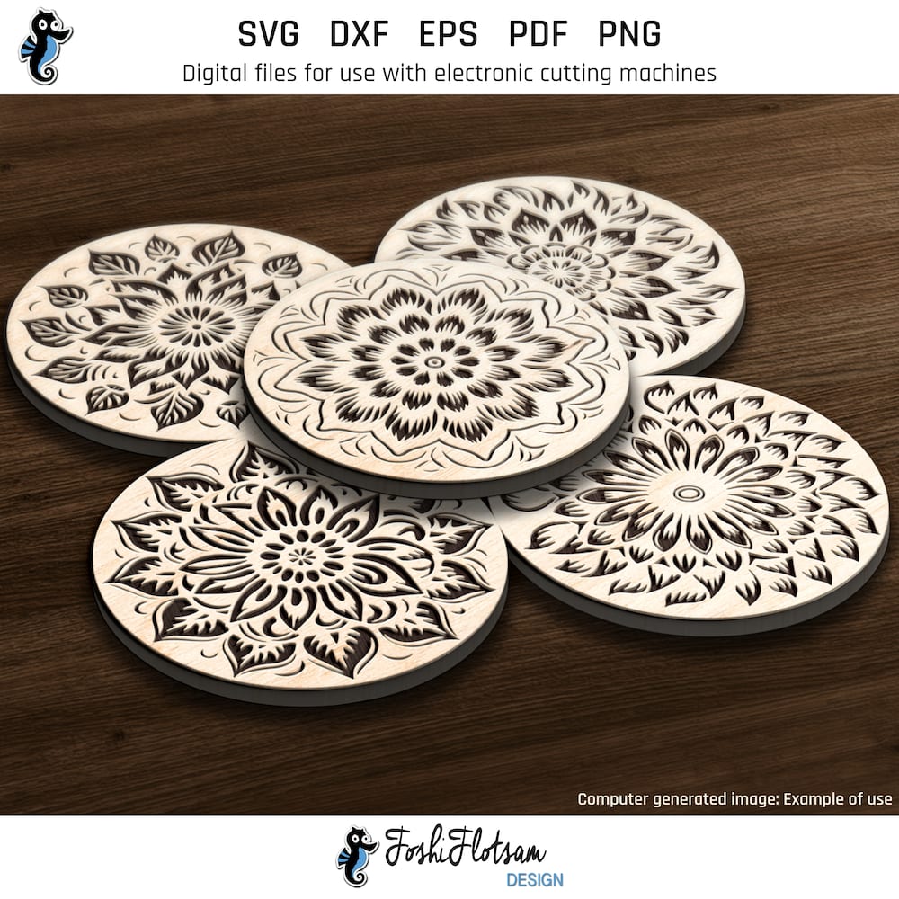 Coaster SVG - Flower SVG coaster bundle 2 image 2 Second 5 of 30 flower coasters included in this coaster SVG bundle.