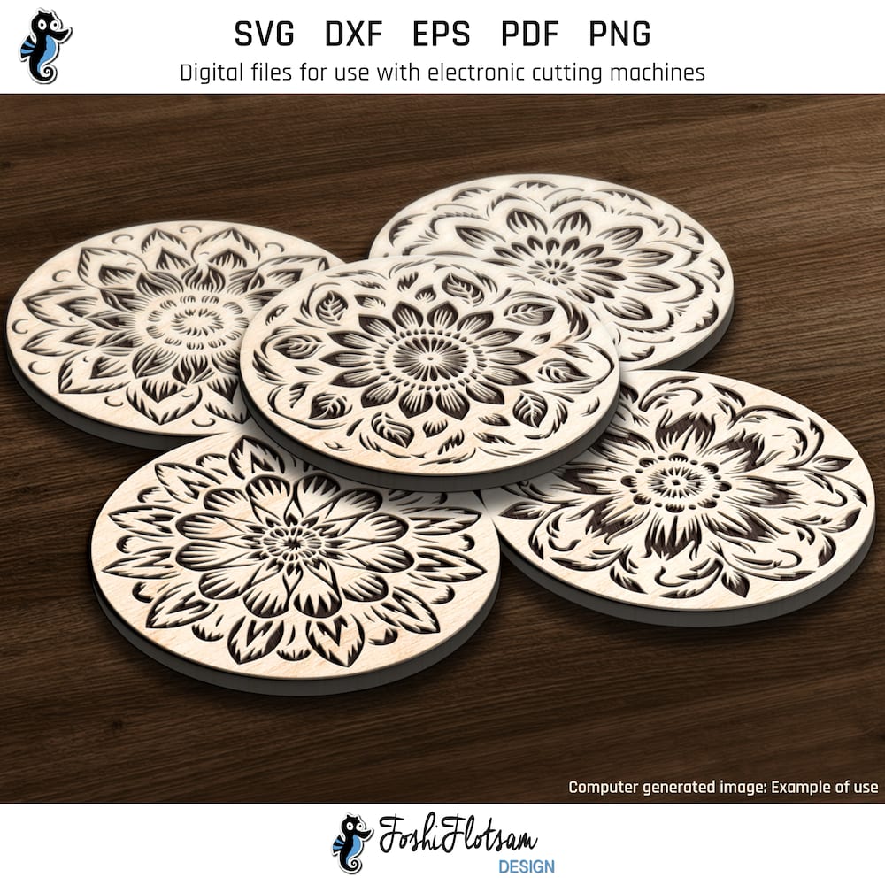 Coaster SVG - Flower SVG coaster bundle 2 image 6 Sixth 5 of 30 flower coasters included in this coaster SVG bundle.