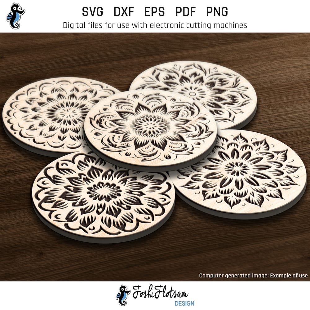 Coaster SVG - Flower SVG coaster bundle 2 image 3 Third 5 of 30 flower coasters included in this coaster SVG bundle.