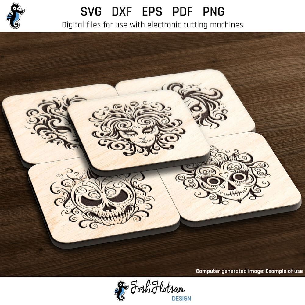 Coaster SVG - Halloween mask SVG coaster bundle image 2 Second 5 of 30 Halloween mask coasters included in this coaster SVG bundle.