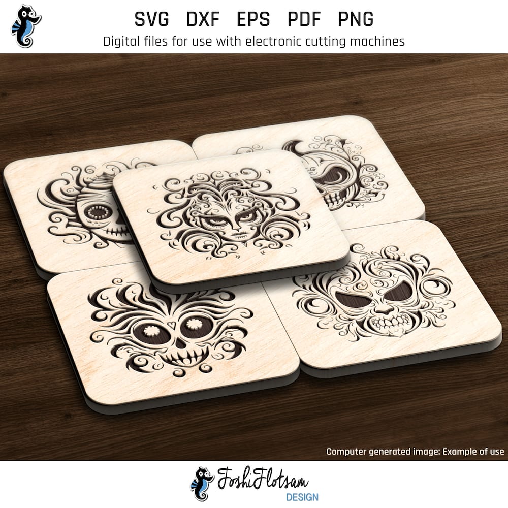 Coaster SVG - Halloween mask SVG coaster bundle image 5 Fifth 5 of 30 Halloween mask coasters included in this coaster SVG bundle.