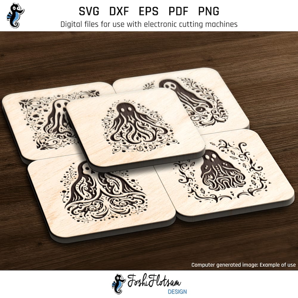 Coaster SVG - Halloween ghost SVG coaster bundle image 3 Third 5 of 25 Halloween ghost coasters included in this coaster SVG bundle.