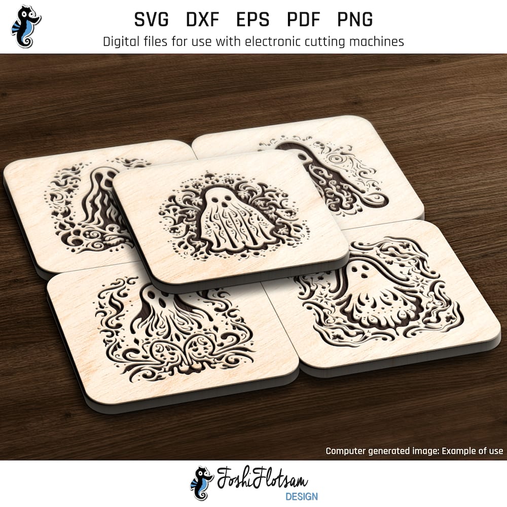 Coaster SVG - Halloween ghost SVG coaster bundle image 5 Fifth 5 of 25 Halloween ghost coasters included in this coaster SVG bundle.
