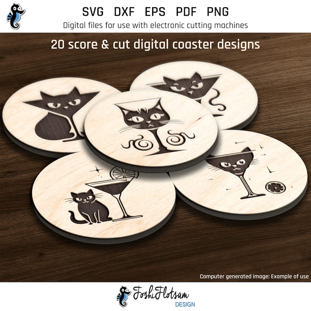Coaster SVG - Cat & cocktail coaster SVG bundle image 1 First 5 of 20 Cat & cocktail coaster SVGs included in this coaster SVG bundle.