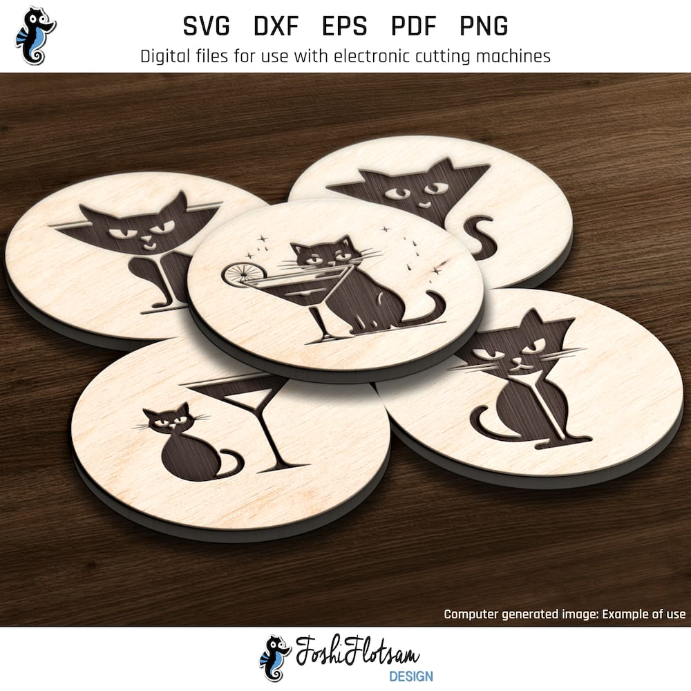Coaster SVG - Cat & cocktail coaster SVG bundle image 2 Second 5 of 20 Cat & cocktail SVGs included in this coaster SVG bundle.