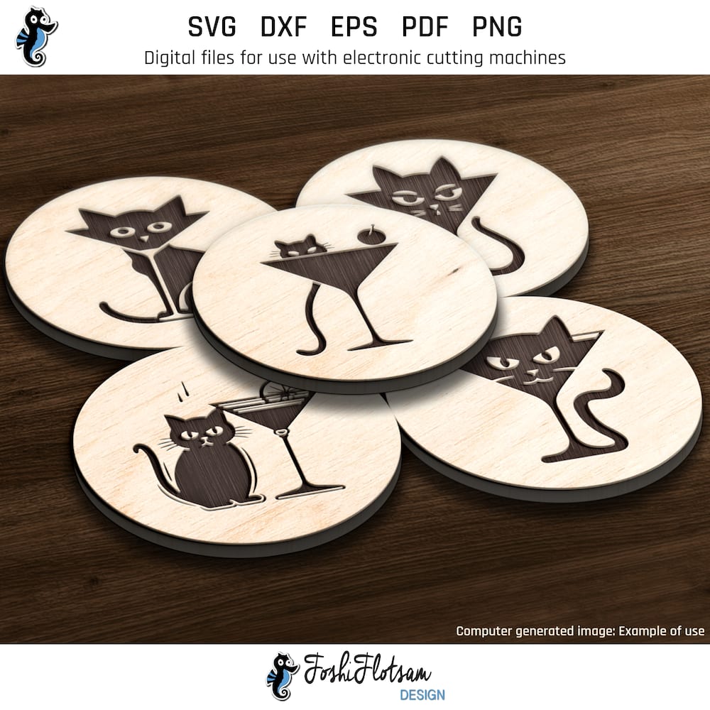 Coaster SVG - Cat & cocktail coaster SVG bundle image 3 Third 5 of 20 Cat & cocktail coaster SVGs included in this coaster SVG bundle.