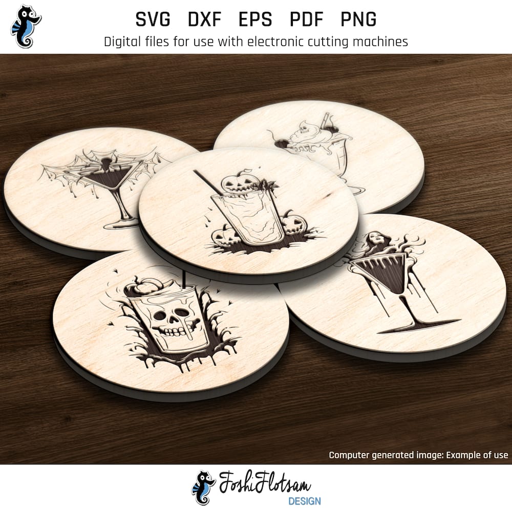 Coaster SVG - Halloween cocktail SVG coaster bundle image 2 Second 5 of 25 Halloween cocktail coasters included in this coaster SVG bundle.