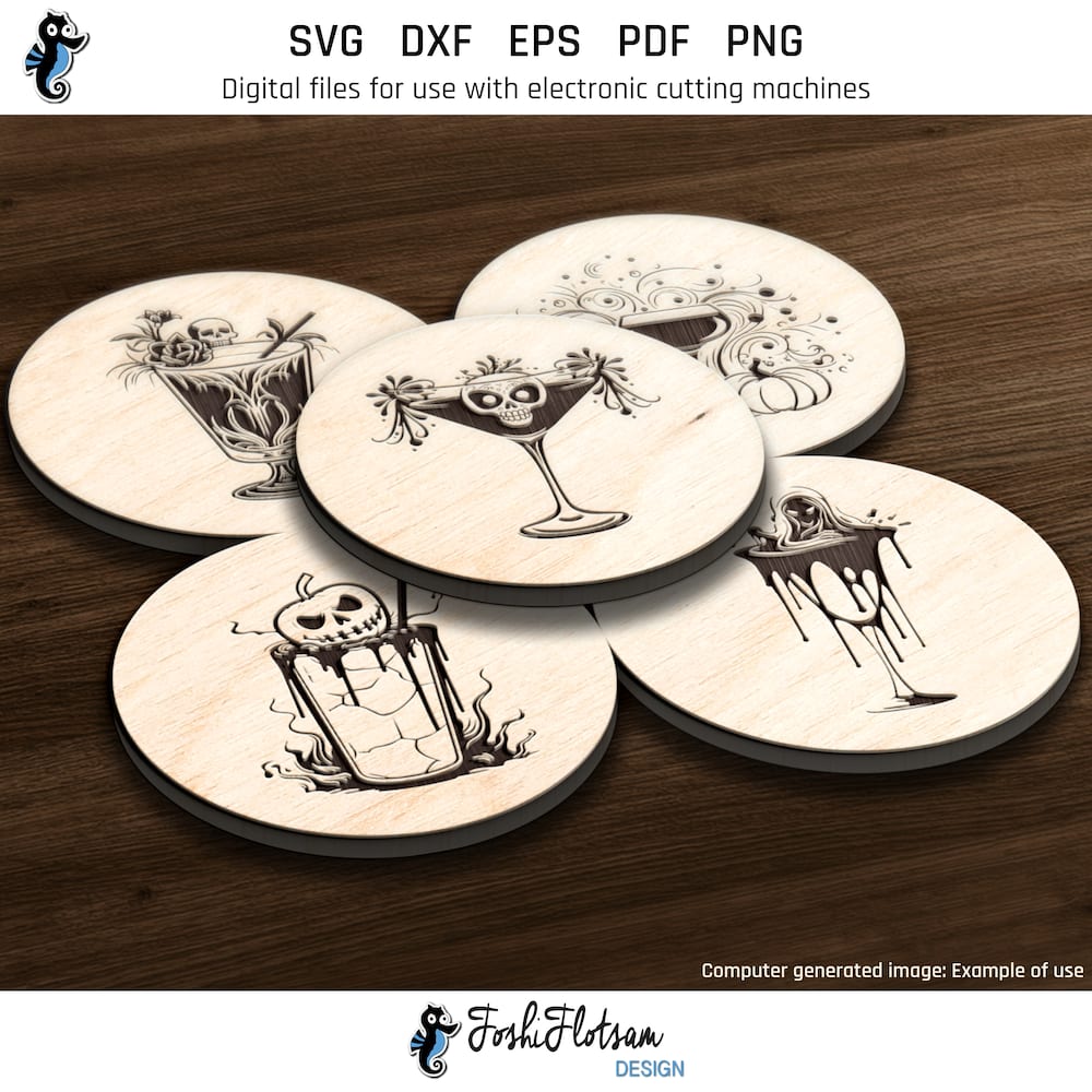 Coaster SVG - Halloween cocktail SVG coaster bundle image 3 Third 5 of 25 Halloween cocktail coasters included in this coaster SVG bundle.